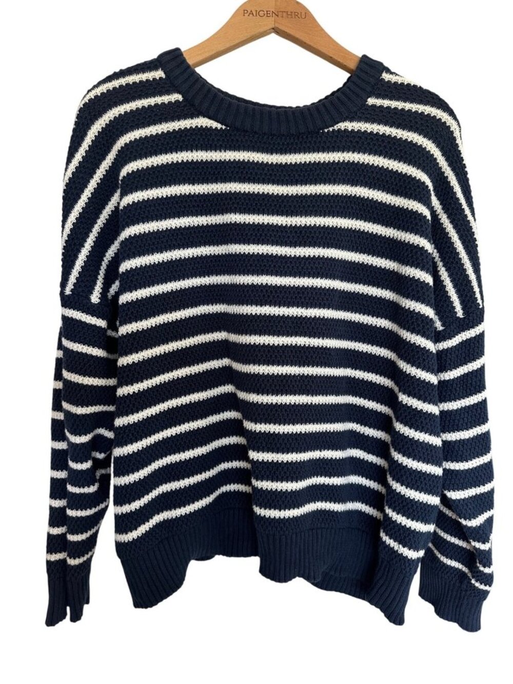 Pact Womens XXL Blue White Striped Organic Cotton Knit Crewneck Sweater